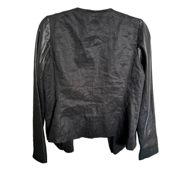 Vince Zippered Jacket with Leather Sleeves- Size 8 Black - Picture 3 of 6